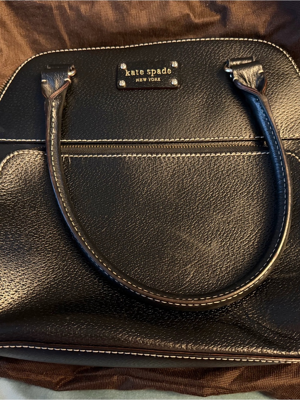 kate spade Black Leather Satchel with Gold Logo Hardware